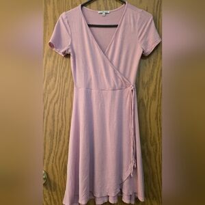 Pretty Rose Pink Short Sleeve Dress With Faux Wrap Detail
